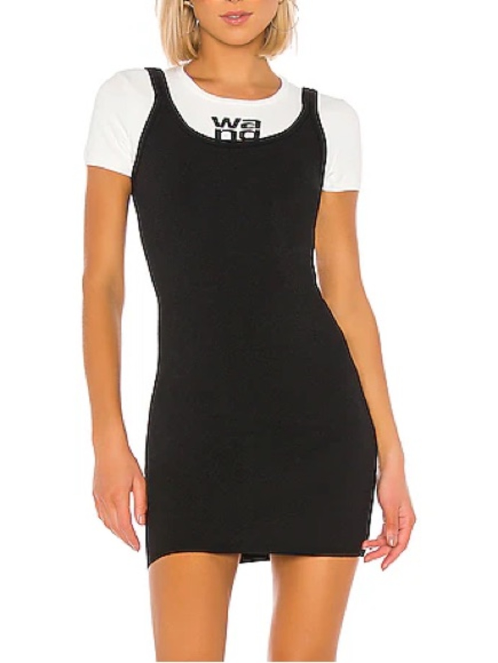 Alexander Wang Bi layer Cutout Bodycon Logo Front Tank Dress